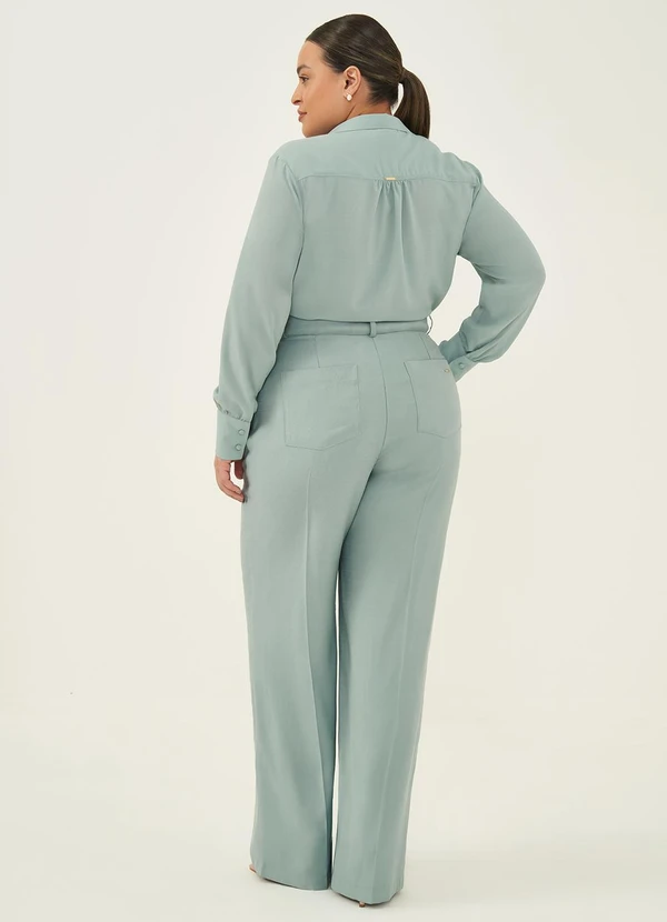 Principessa - Calça Wide Leg em Alfaiataria de Viscose Verde Água Silvana 10