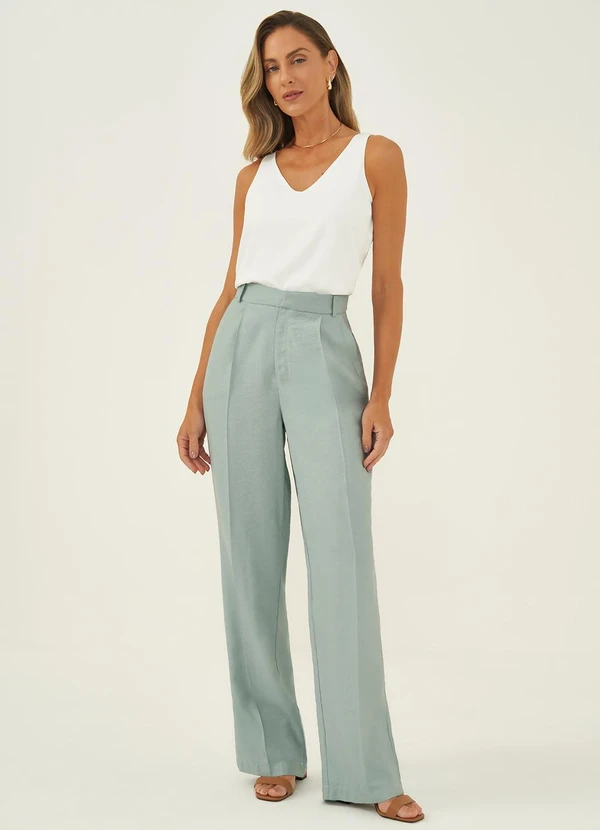 Principessa - Calça Wide Leg em Alfaiataria de Viscose Verde Água Silvana 3