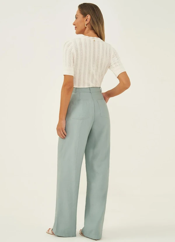Principessa - Calça Wide Leg em Alfaiataria de Viscose Verde Água Silvana 4
