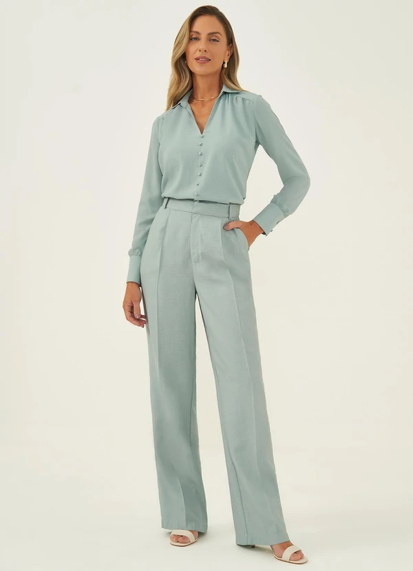 Principessa - Calça Wide Leg em Alfaiataria de Viscose Verde Água Silvana 5