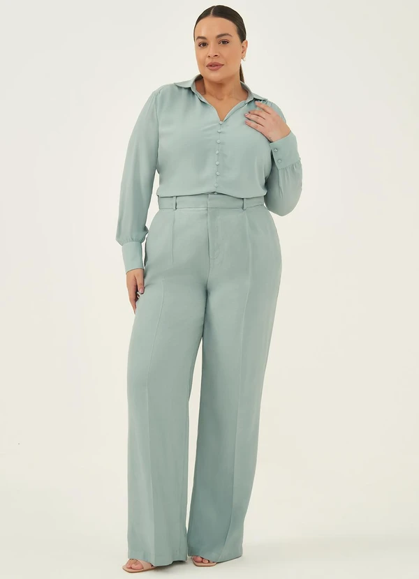 Principessa - Calça Wide Leg em Alfaiataria de Viscose Verde Água Silvana 9