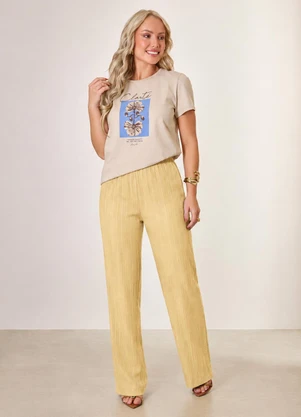 Naguchi - Calca Wide Plissato Amarelo Vanilla  - NAGUCHI