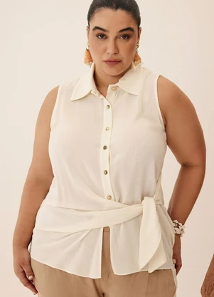 Elegance - Camisa Alongada sem Manga Transpassada Off White - ELEGANCE