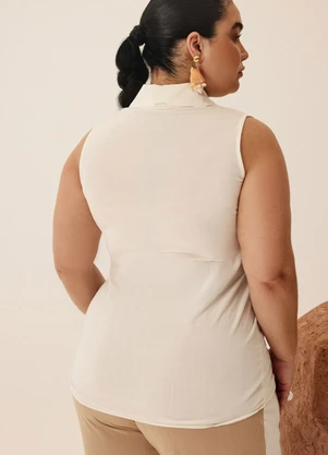 Elegance - Camisa Alongada sem Manga Transpassada Off White - ELEGANCE