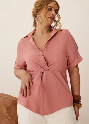Elegance - Camisa Classic com Nó Frontal Rose Agata - ELEGANCE