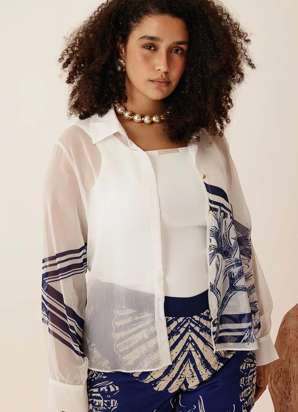 Elegance - Camisa com Detalhes Estampados Sea Brise