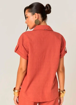 Elegance - Camisa com Martingale nas Mangas e Top Telha - ELEGANCE