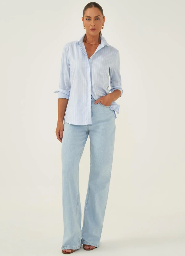 Principessa - Camisa Comfy de Tricoline Listrado Azul Claro Natalie 3