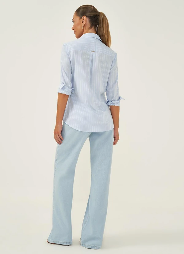 Principessa - Camisa Comfy de Tricoline Listrado Azul Claro Natalie 4