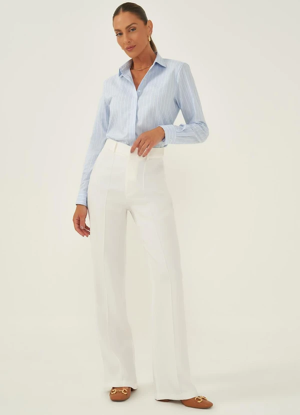 Principessa - Camisa Comfy de Tricoline Listrado Azul Claro Natalie 5