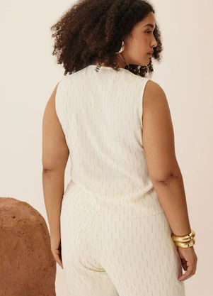 Elegance - Camisa Diamond sem Manga Babado Decote Off White - ELEGANCE