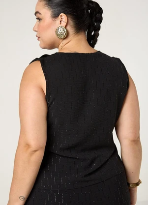 Elegance - Camisa Diamond sem Manga Babado Decote Preto - ELEGANCE