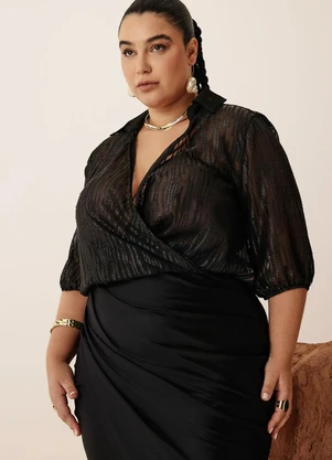 Elegance - Camisa Diamond Transpassada Preto - ELEGANCE