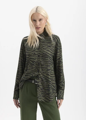 Essendi - Camisa Feminina Animal Print Azul - ESSENDI