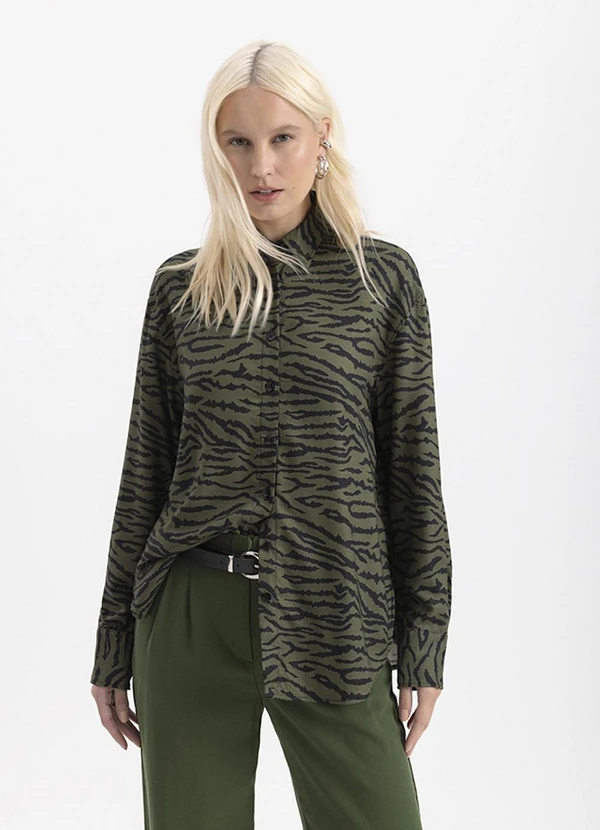 Essendi - Camisa Feminina Animal Print Azul