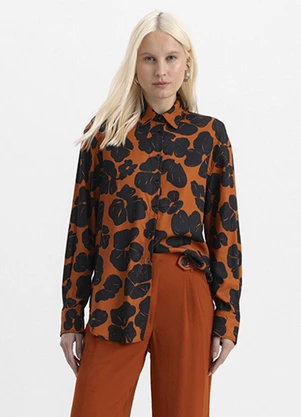 Essendi - Camisa Feminina Animal Print Laranja - ESSENDI