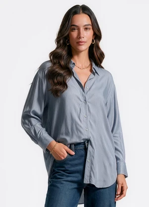 Dianna - Camisa Feminina Viscose em Listras Lurex Azul - DIANNA