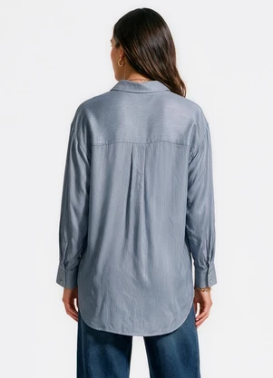 Dianna - Camisa Feminina Viscose em Listras Lurex Azul - DIANNA
