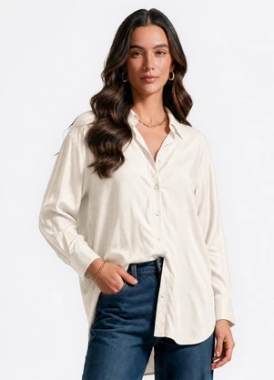 Dianna - Camisa Feminina Viscose em Listras Lurex Bege - DIANNA