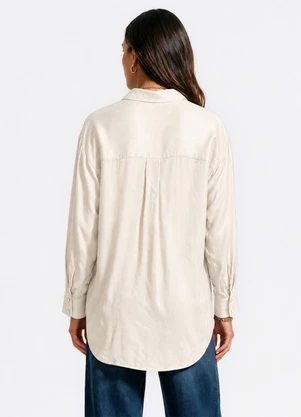 Dianna - Camisa Feminina Viscose em Listras Lurex Bege - DIANNA