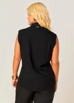 Elegance - Camisa Gola Alta Franzida com Babados Preto - ELEGANCE