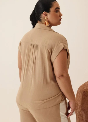 Elegance - Camisa Gola Dupla com Franzido Pala Nude Rami - ELEGANCE