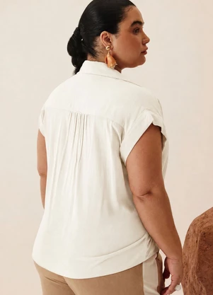 Elegance - Camisa Gola Dupla com Franzido Pala Off White - ELEGANCE