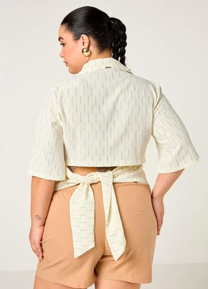 Elegance - Camisa Manga 7/8 com Amarração Costas Macadamia - ELEGANCE