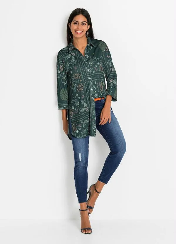bonprix - Camisa Manga 7/8 Paisley Verde 4