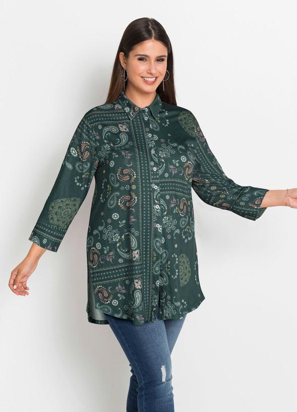 bonprix - Camisa Manga 7/8 Paisley Verde 4