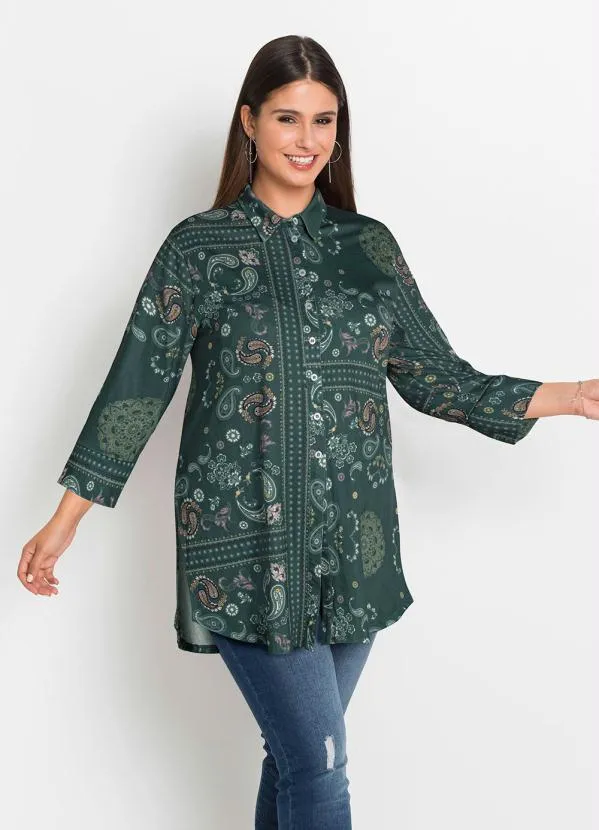 bonprix - Camisa Manga 7/8 Paisley Verde 5