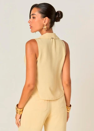 Elegance - Camisa sem Manga com Abotoamento Bege Concha - ELEGANCE