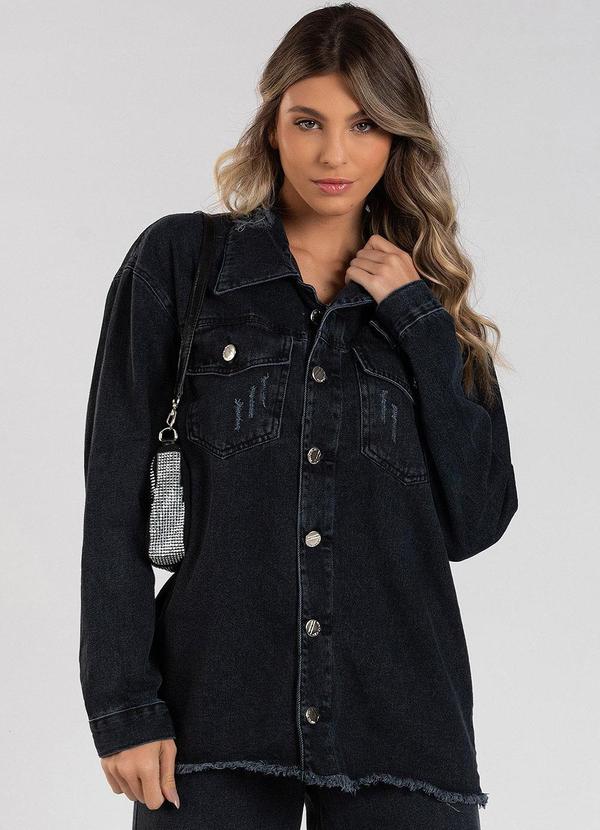 Meu Jeans - Jaqueta Jeans Longa Cindy Preto
