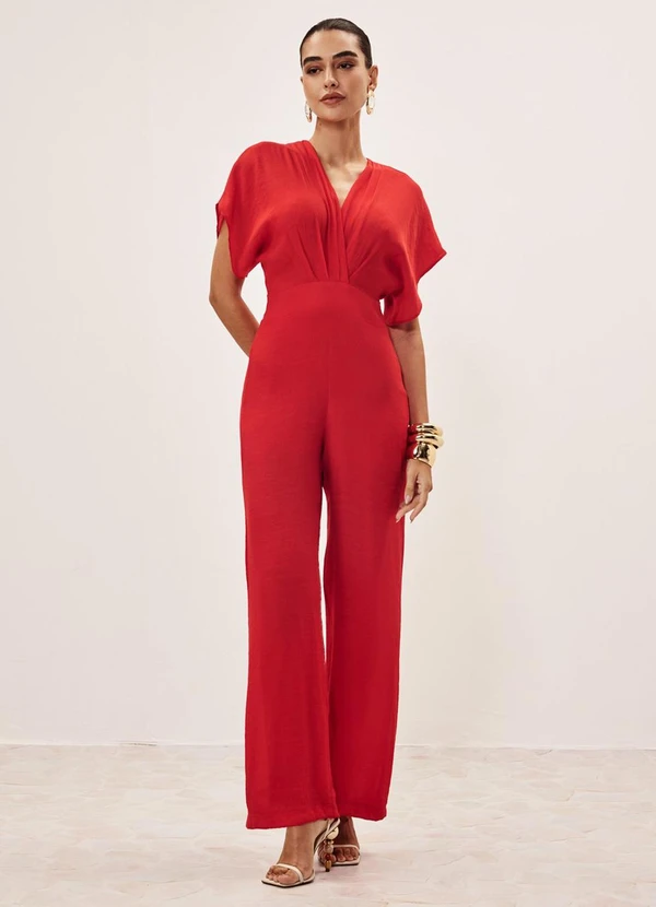 Elegance - Macacão Amplo Wide Leg Vermelho Red Pepper