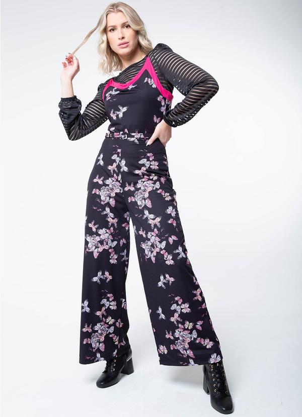 Misiss - Macacão Cropped Helen Borboletas Preto