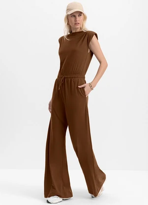 Essendi - Macacão Feminino Muscle em Moletinho Marrom - ESSENDI