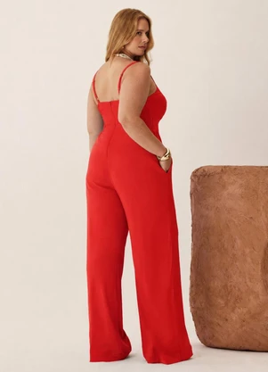 Elegance - Macacão Pantalona Alça Fina Vermelho Flame - ELEGANCE