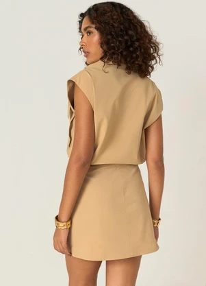 Elegance - Saia Bolsos Sobrepostos e Elástico Bege - ELEGANCE