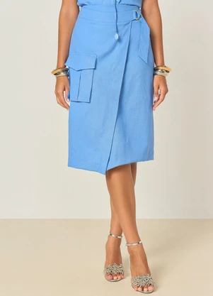 Elegance - Saia com Frente Transpassada Azul Parisian - ELEGANCE