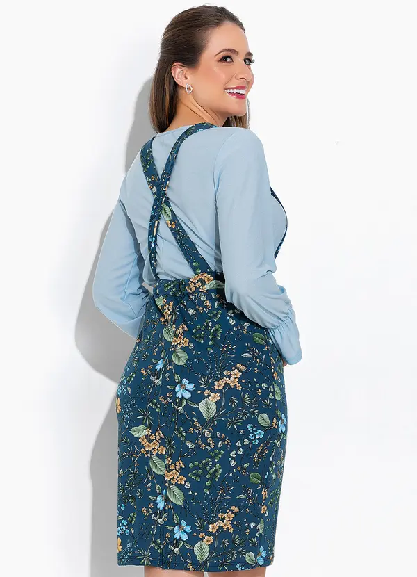 Rosalie - Salopete Floral MarinhoCom Fenda 2