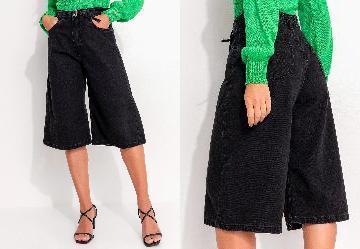 Jorts Jeans Preto Estonado com Bolsos