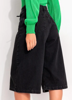 Quintess - Jorts Jeans Preto Estonado com Bolsos - QUINTESS