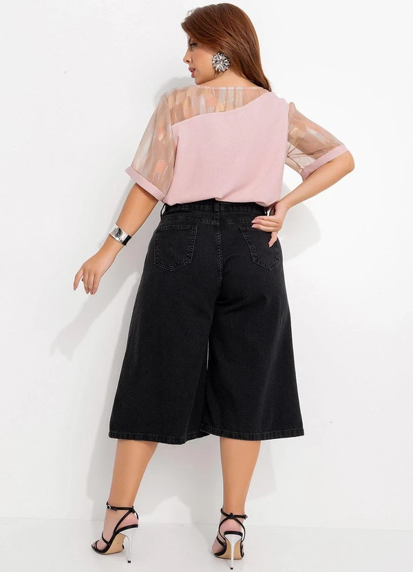 Quintess - Jorts Jeans Preto Estonado com Bolsos 11