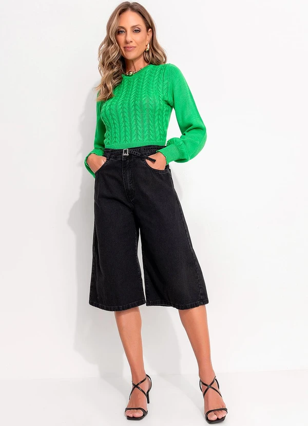 Quintess - Jorts Jeans Preto Estonado com Bolsos 5