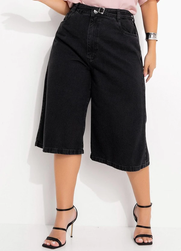 Quintess - Jorts Jeans Preto Estonado com Bolsos 9