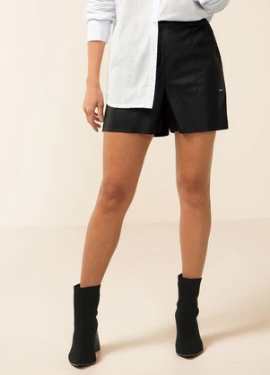 Marialícia - Short Feminino Pu com Bolsos Preto - MARIALÍCIA