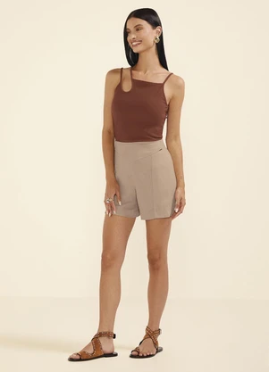 Marialícia - Short Feminino Tecido Creponado Marrom - MARIALÍCIA