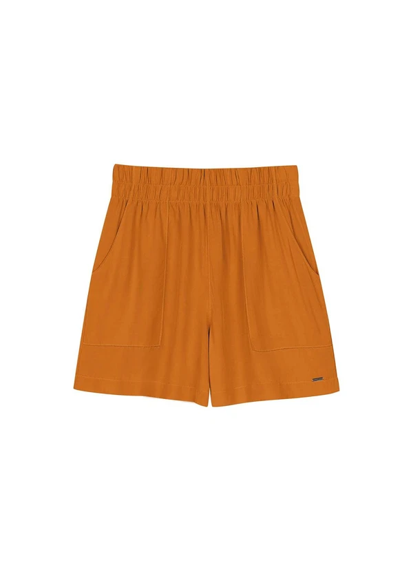 Marialícia - Short Feminino Tecido Viscose com Bolsos Laranja 3