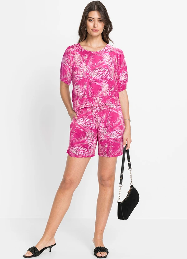 bonprix - Short Folhagem Rosa em Linho 3