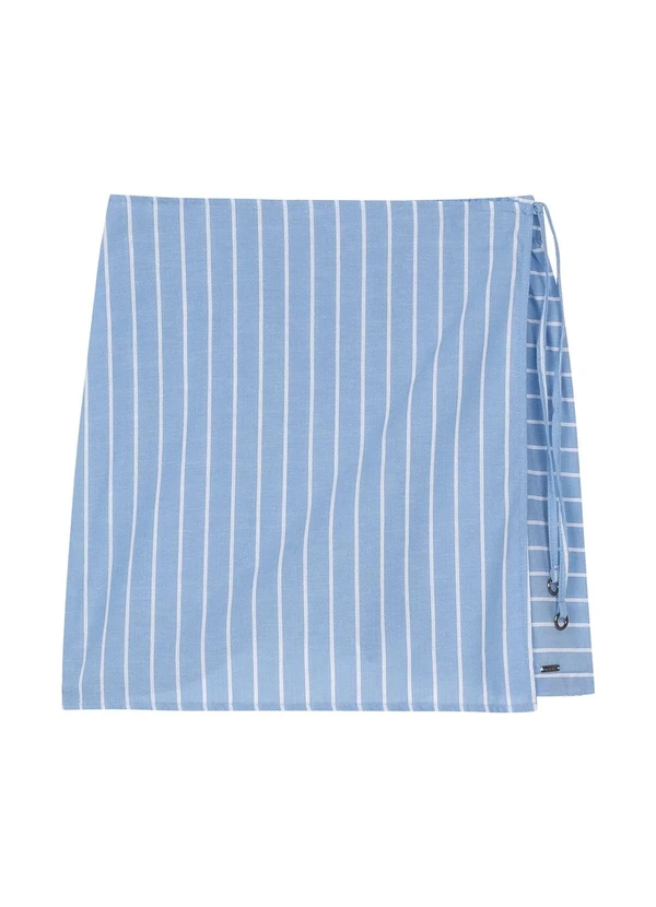 Marialícia - Short Saia Feminino Listrado Transpasse Azul 3